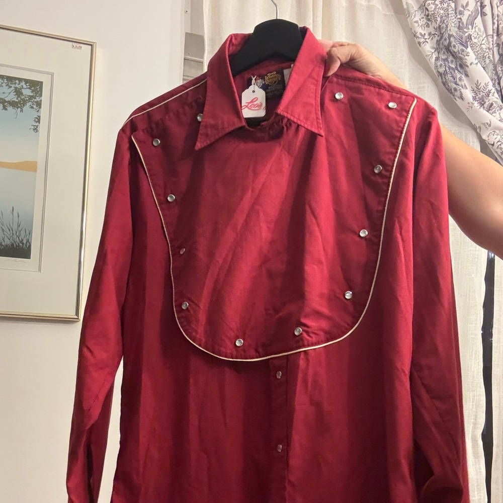 Red Western Shirt with Stud Accents